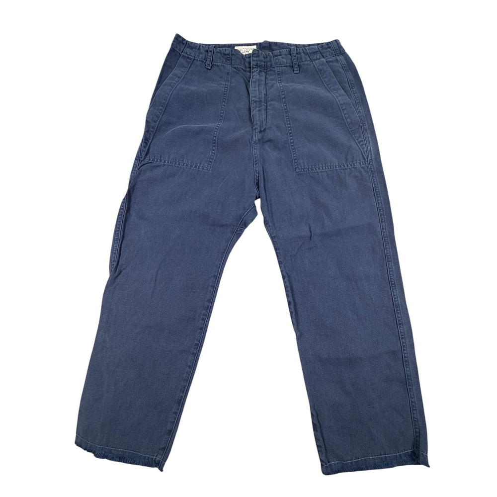 Nili Lotan Jenna Pants 111/88 80 NL Blue Raw Hem Linen Cotton Utility